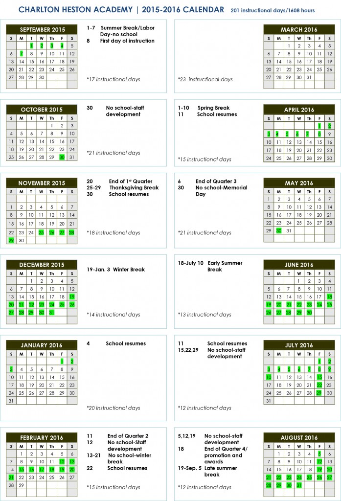 School Calendar Charlton Heston Academy